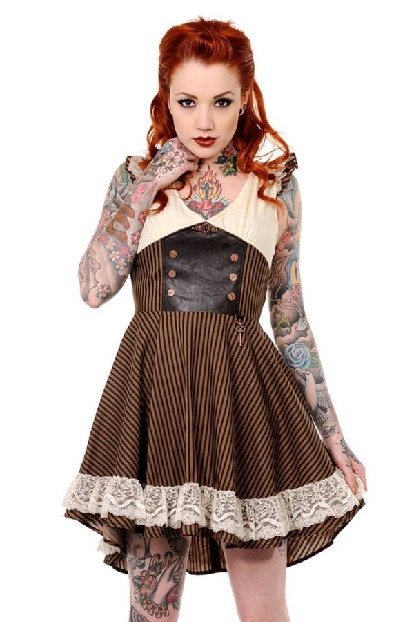 Retro Brown Black Striped Steampunk Dress